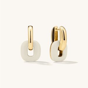 Mejuri Stevie Gold and Cream Modern Hoop Earrings 18K Gold Vermeil Cream Enamel